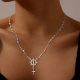 14k Gold Plated Christ Pendant Necklace with Cross & Zirconia, Adjustable 16-18 Inch Tri-Color Steel Bead Chain for Women – Faith-Inspired & Fashionable, Serial One